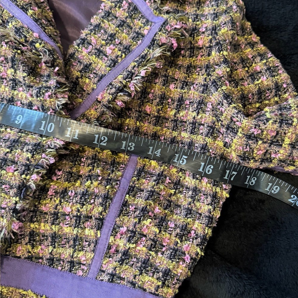 💜✨ True Meaning Tweed Blazer Purple Bouclé Frayed Trim Size M - Picture 8 of 8